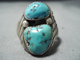 Huge Men's Vintage Native American Navajo Kingman Turquoise Sterling Silver Ring Old-Nativo Arts