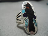 Important Native American Zuni Harlan Coonsis Bird Turquoise Sterling Silver Ring-Nativo Arts