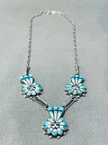 Striking Vintage Native American Zuni Blue Gem Turquoise Sterling Silver Sunface Necklace-Nativo Arts