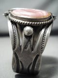 Native American Best Early Vintage Rhodochrosite Sterling Silver Stamped Bracelet Old-Nativo Arts