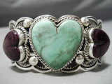 One Of Best Native American Navajo Royston Turquoise Heart Sterling Silver Bracelet-Nativo Arts