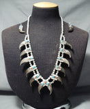 Authentic Bear Native American Navajo Turquoise Sterling Silver Squash Blossom Necklace-Nativo Arts