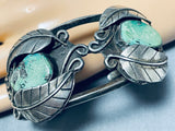 Rare Royston Turquoise Early Vintage Native American Navajo Sterling Silver Leaf Bracelet-Nativo Arts