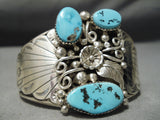 Amazing Vintage Native American Navajo Detailed Sterling Silver Turquoise Bracelet Cuff-Nativo Arts