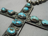 One Of The Biggest Vintage Native American Navajo Turquoise Sterling Silver Cross Necklace-Nativo Arts