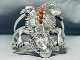 Native American Very Rare Horny Toad Coral 144 Gram Sterling Silver Bracelet Cuff-Nativo Arts
