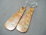 One Of The Biggest Coral Slab Native American Sterling Silver Earrings-Nativo Arts