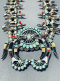 Native American Most Intricate Bird Vintage Turquoise Sterling Silver Squash Blossom Necklace-Nativo Arts