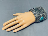 Native American 219 Gram Horse Sterling Silver Wide Turquoise Bracelet Cuff-Nativo Arts