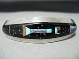 Native American Very Intricate Space Inlay Vintage Navajo Turquoise Sterling Silver Bracelet-Nativo Arts