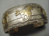 Running Horses Real Gold Vintage Native American Navajo Sterling Silver Bracelet Old-Nativo Arts