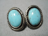 Rare Earth Blue Turquoise Vintage Native American Navajo Sterling Silver Earrings Old-Nativo Arts