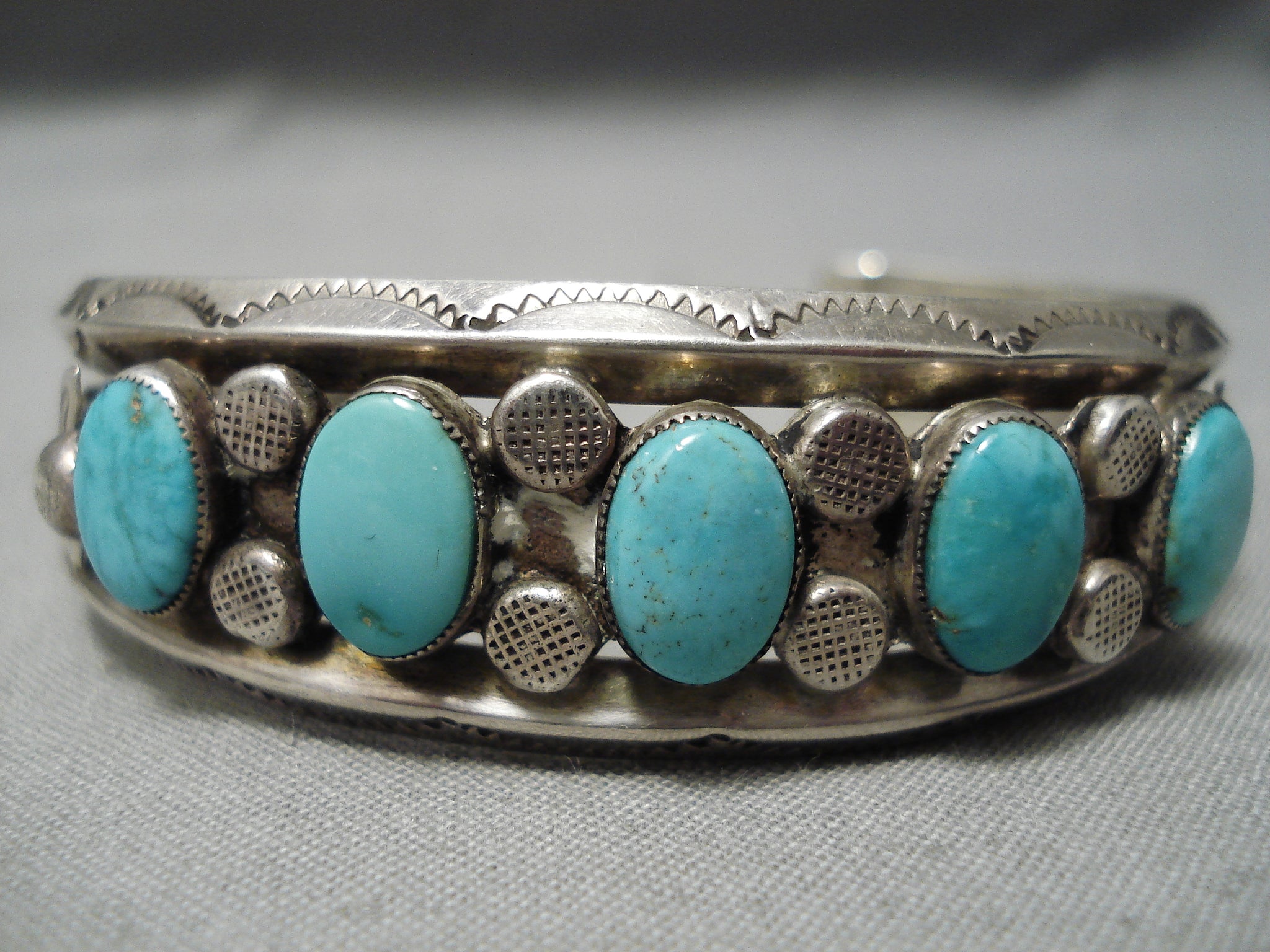 Vintage Silver Blue Gem Turquoise Bracelet - Hoel's Indian Shop