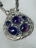 One Of The Most Unique Vintage Native American Navajo Amethyst Sterling Silver Necklace Old-Nativo Arts