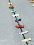 Colorful Native American Zuni Turquoise Shell Coral Bear Birds Fetish Sterling Silver Necklace-Nativo Arts
