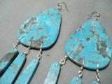 Native American Incredible Santo Domingo Old Kingman Turquoise Sterling Silver Earrings-Nativo Arts