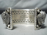 Native American Heavy 172 Gram Navajo Buffalo #8 Turquoise Sterling Silver Bracelet-Nativo Arts