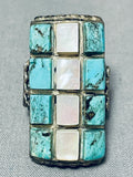 Native American One Of The Best Vintage Zuni Turquoise Inlay Sterling Silver Ring Old-Nativo Arts