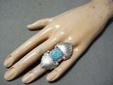 Mary Poncho Vintage Native American Zuni Blue Gem Turquoise Sterling Silver Ring-Nativo Arts