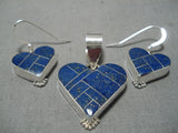 Exquisite Vintage Native American Navajo Inlay Lapis Sterling Silver Earrings Pendant-Nativo Arts