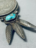Astounding Vintage Native American Navajo Turquoise & Silver Dollar Sterling Silver Pin-Nativo Arts