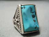 Huge Men's Vintage Native American Navajo Eagle Turquoise Sterling Silver Ring Old-Nativo Arts