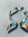 Extraordinary Native American Zuni Turquoise Inlay Sterling Silver Earrings-Nativo Arts
