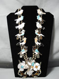 Best Vintage Native American Navajo Turquoise Bird Inlay Sterling Silver Squash Blossom Necklace-Nativo Arts