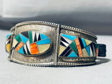 One Of Most Unique Ever Vintage Native American Navajo Turquoise Inlay Sterling Silver Bracelet-Nativo Arts