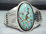 Signed Vintage Native American Navajo #8 Turquoise Mine Sterling Silver Bracelet-Nativo Arts