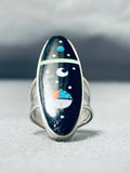 Amazing Native American Navajo Jet Cosmic Sterling Silver Ring Signed-Nativo Arts