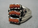 Huge Men's Chunky Red Coral Native American Sterling Silver Ring-Nativo Arts
