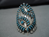 Museum Quality Vintage Native American Zuni Turquoise Sterling Silver Ring Old-Nativo Arts