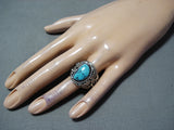 Magnificent Vintage Native American Navajo Morenci Turquoise Sterling Silver Ring Old-Nativo Arts