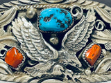Al Chee Vintage Native American Navajo Eagle Turquoise Sterling Silver Bracelet-Nativo Arts