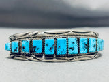 Important Hand Cut Squared Turquoise Vintage Native American Navajo Sterling Silver Bracelet-Nativo Arts