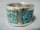 Unique Vintage Native American Navajo Turquoise Chip Inlay Sterling Silver Ring-Nativo Arts