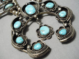 Heavy Authentic Vintage Native American Navajo Turquoise Sterling Silver Squash Blossom Necklace-Nativo Arts