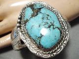 Rare Huge Vintage Native American Navajo Blue Diamond Turquoise Sterling Silver Bracelet Old-Nativo Arts