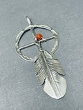 Ben Begaye (d.) Native American Navajo Coral Sterling Silver Dreamcatcher Pendant-Nativo Arts
