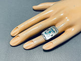Double Happy Face Vintage Native American Navajo Turquoise Sterling Silver Ring Old-Nativo Arts