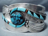One Of The Best Vintage Native American Navajo Turquoise Inlay Sterling Silver Bracelet-Nativo Arts