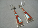 Native American Fabulous Vintage Creek Turquoise David Tune Navajo Sterling Silver Earrings-Nativo Arts