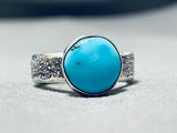Beautiful Vintage Signed Native American Navajo Pilot Mountain Turquoise Sterling Silver Ring-Nativo Arts