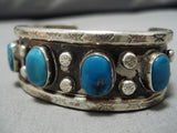Amazing Vintage Native American Navajo Deepset Turquoise Sterling Silver Hand Carved Bracelet-Nativo Arts