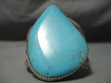 Stunning Vintage Native American Navajo Deep Blue Sea Turquoise Sterling Silver Bracelet-Nativo Arts