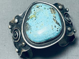 Awesome Native American Navajo Signed Pilot Mountain Turquoise Huge Sterling Silver Bracelet-Nativo Arts