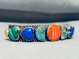 Heart & Half Moon Vintage Native American Navajo Turquoise Lapis Sterling Silver Bracelet-Nativo Arts