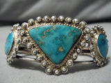 Superior Vintage Native American Navajo Morenci Turquoise Sterling Silver Bracelet Cuff-Nativo Arts