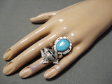 Astonishing Navajo Blue Gem Turquoise Sterling Silver Kachina Ring Native American-Nativo Arts